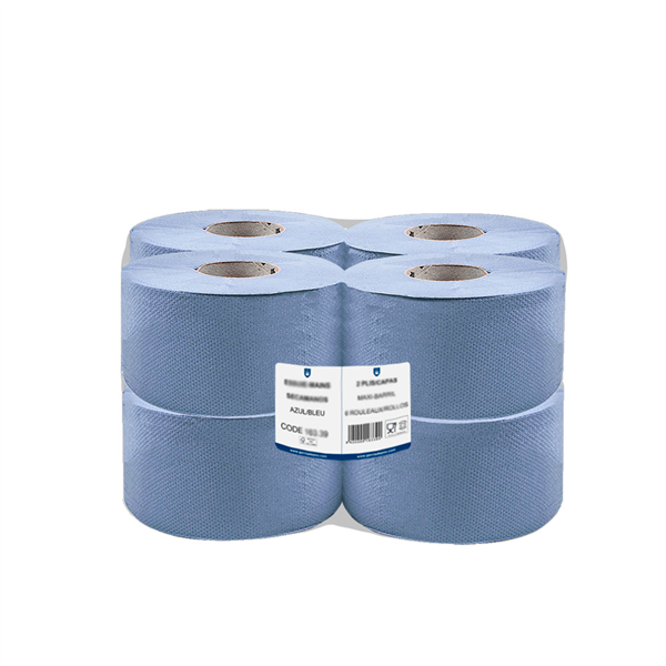 ESSUIE-MAINS "AUTOCUT" ECOLABEL 2 PLIS  20 G/M2 150 M Ø19,5x20 CM BLEU OUATE (8 UNITÉ)