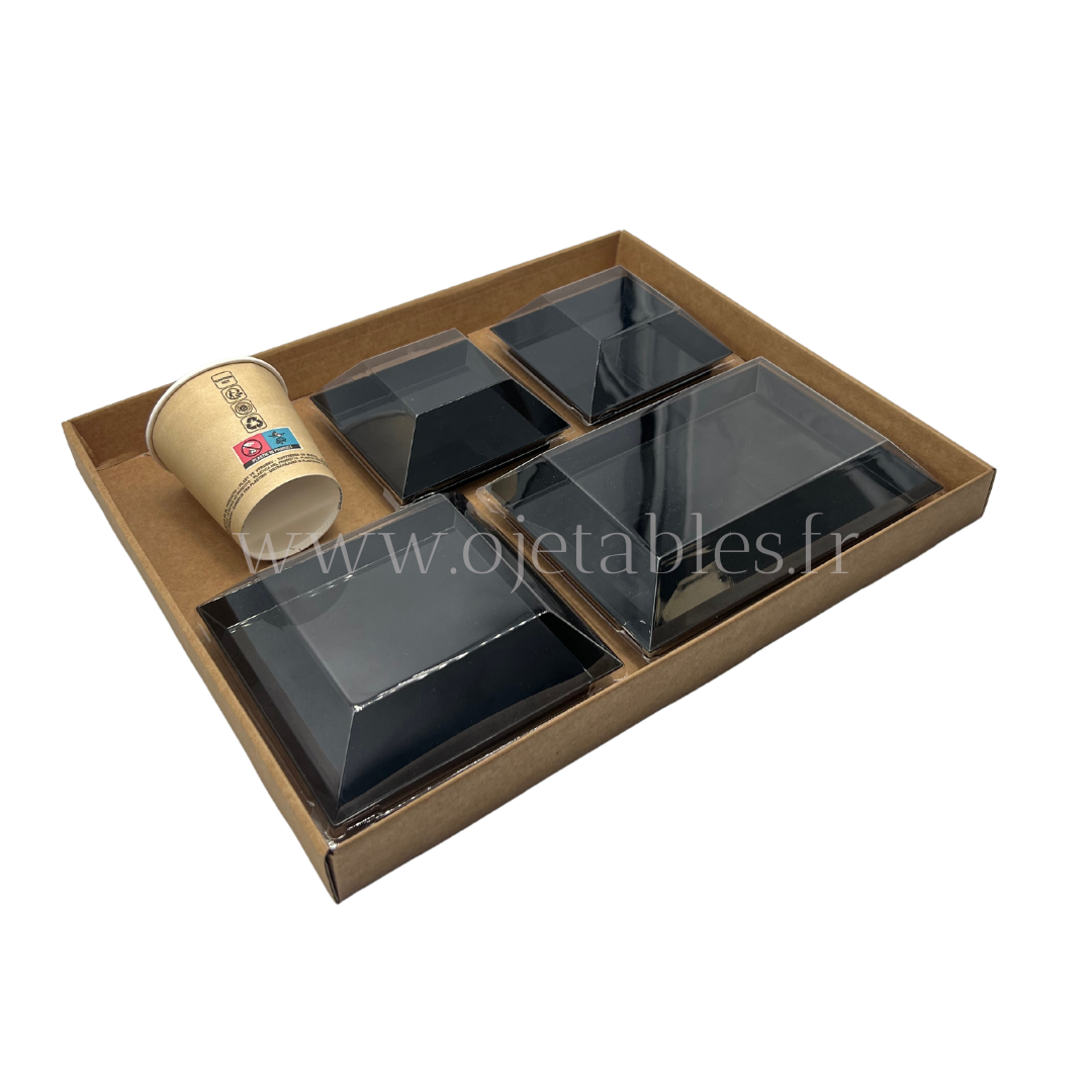 Plateau Repas Eco ravier 4 CUBIK noir "AF"