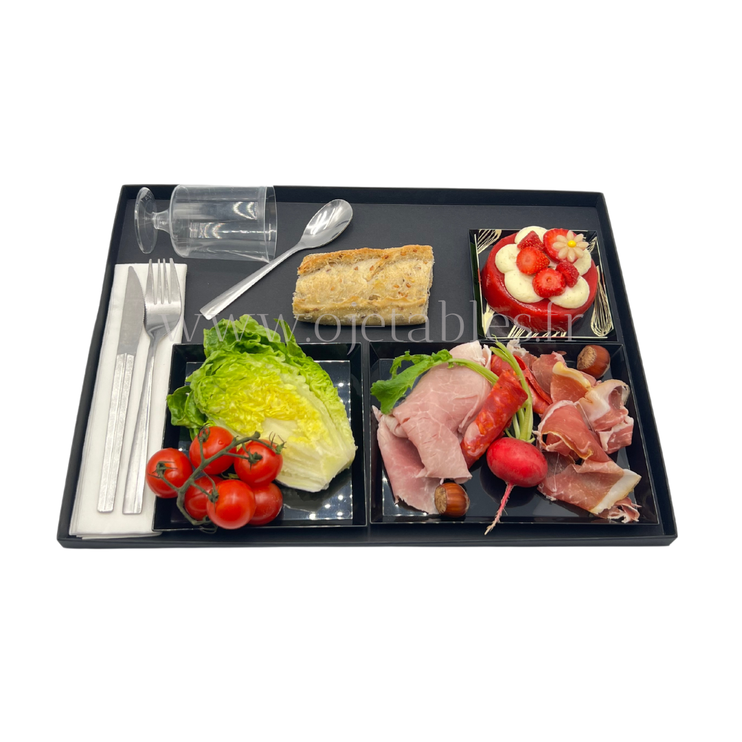 Plateau Repas Lux ravier 3 CUBIK noir "SF" (a bords droits)