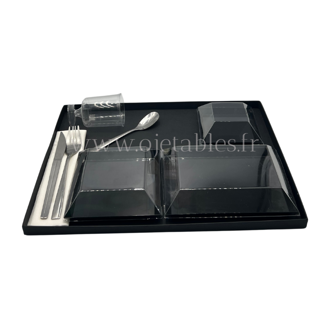 Plateau Repas Lux ravier 3 CUBIK noir "SF" (a bords droits)