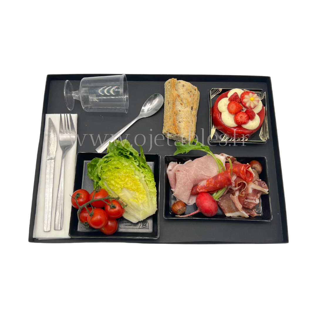 Plateau Repas Lux ravier 3 QUARTZ noir "SF" (a bords droits)