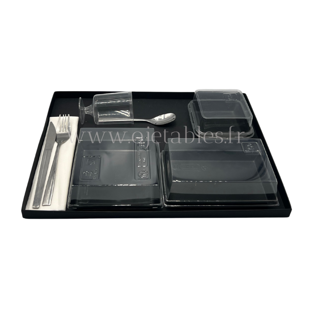 Plateau Repas Lux ravier 3 QUARTZ noir "SF" (a bords droits)