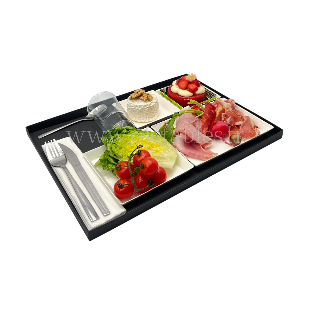 Plateau Repas Lux ravier bio 4 CUBIK blanc "AF" (a bords droits)