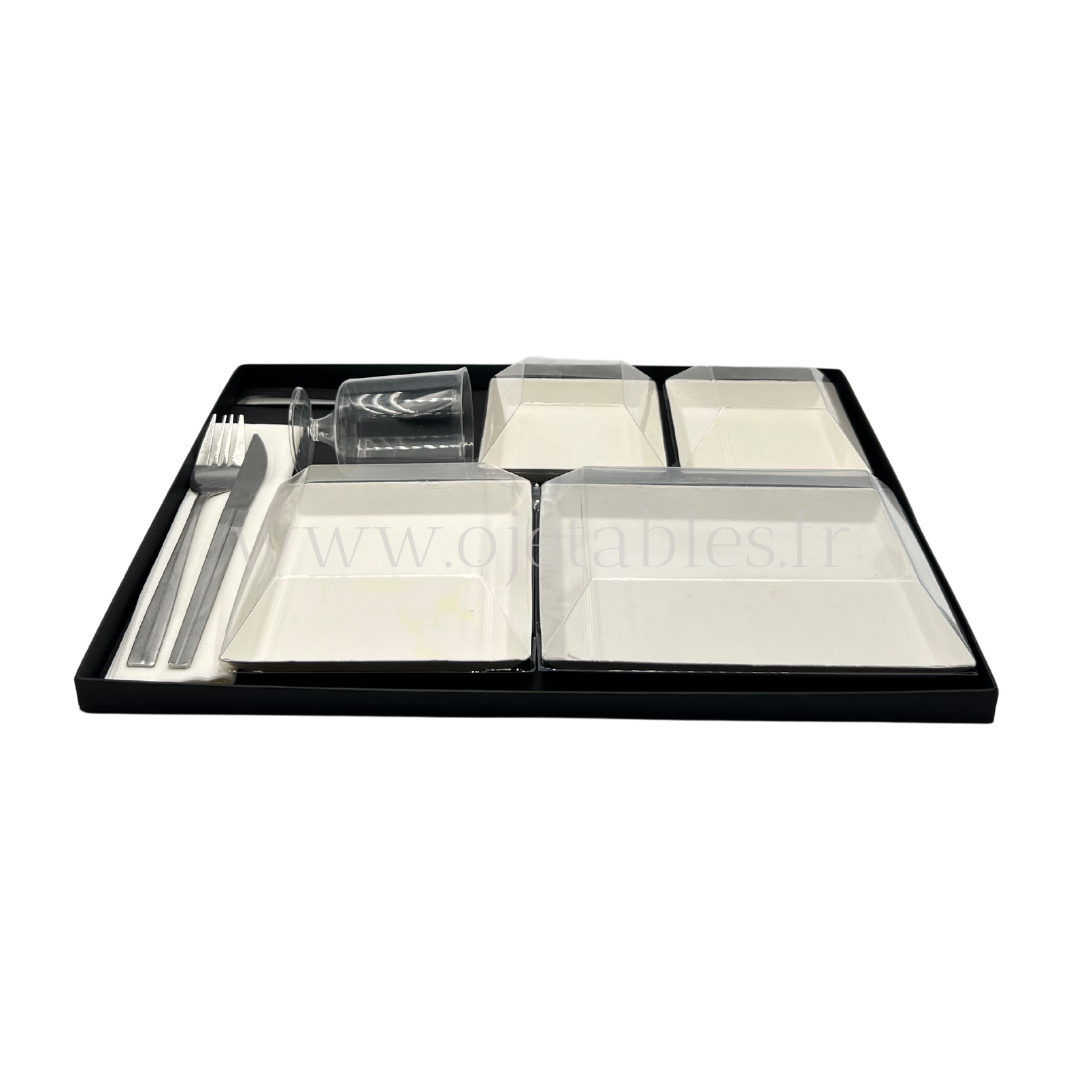 Plateau Repas Lux ravier bio 4 CUBIK blanc "AF" (a bords droits)