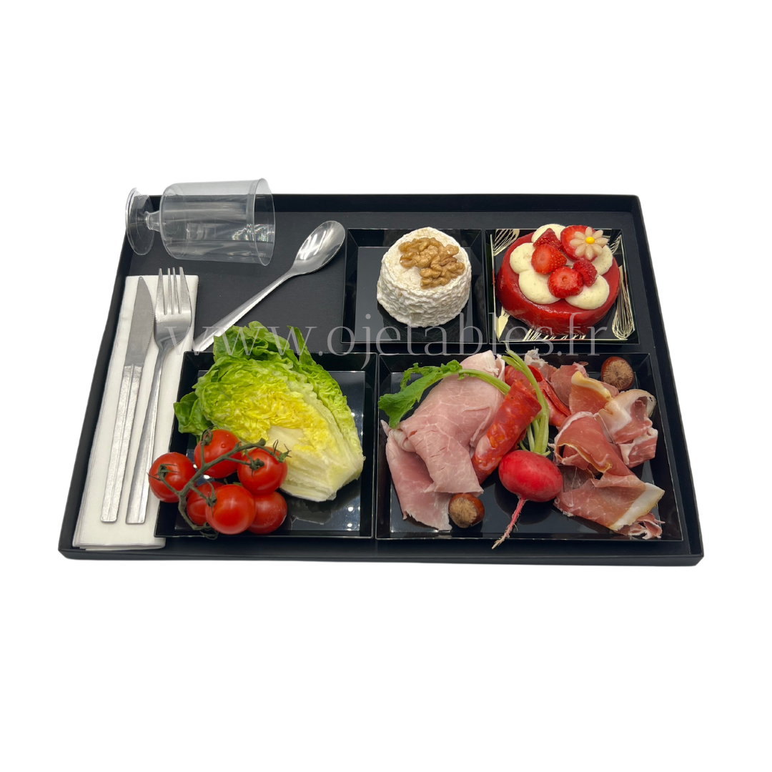 Plateau Repas Lux ravier 4 CUBIK noir "AF" (a bords droits)