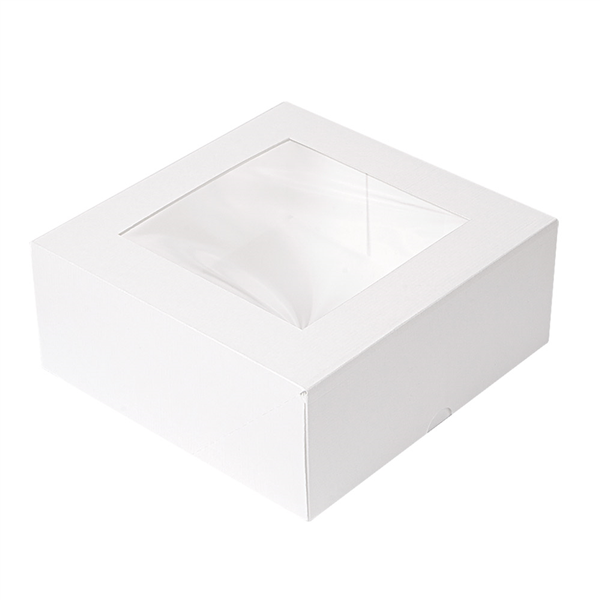 BOÎTES PATISSERIES AVEC FENÊTRE "THEPACK" 250 G/M2 + OPP 18x18x7,5 CM BLANC CARTON ONDULÉ NANO-MICRO (200 UNITÉ)