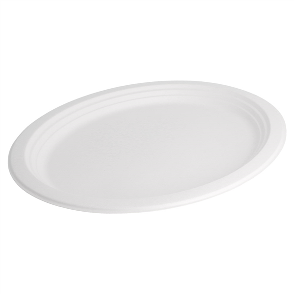 ASSIETTES OVALES "BIONIC"  32x25,5x2,1 CM BLANC BAGASSE (500 UNITÉ) - Garcia de Pou