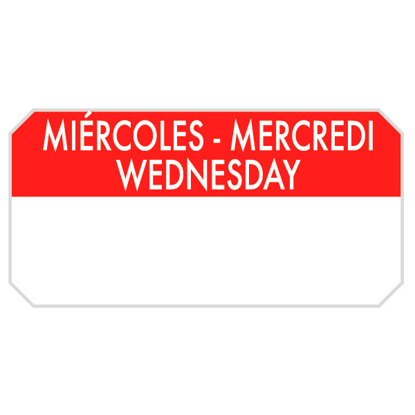 1000 U. ÉTIQUETTES ADHESIVES "MERCREDI"  5x2,5 CM ROUGE ADHESIF (1 UNITÉ) - Garcia de Pou