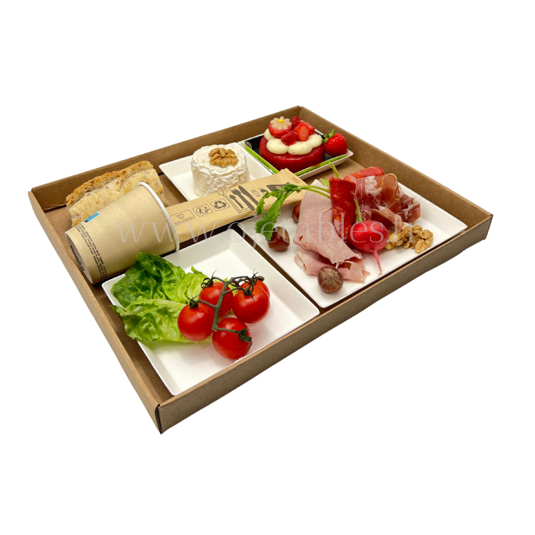 Plateau Repas Eco ravier bio 4 CUBIK blanc "AF" 