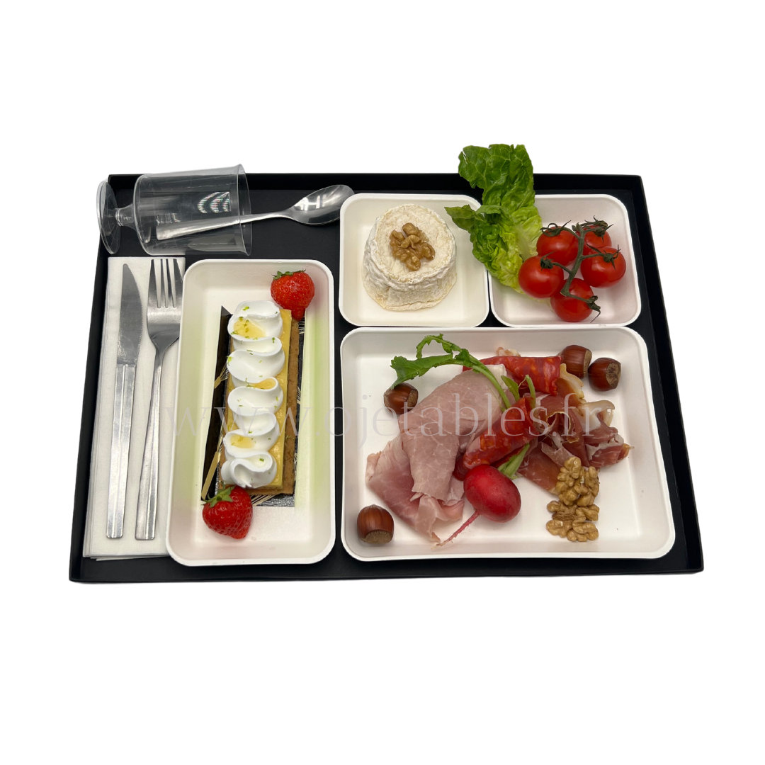 Plateau Repas Lux ravier bio 4 KANOPEE blanc "AF" - (a bords droits)