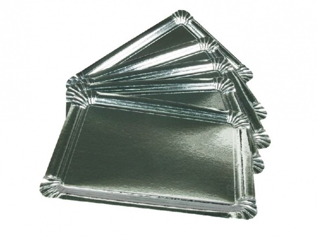 Plateau traiteur rectangulaire argent carton 42,5x28,5x0,5 cm (25