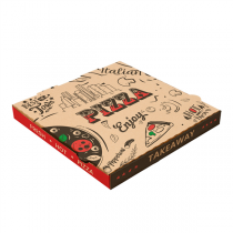 BOÎTES PIZZA "ENJOY PIZZA" "THEPACK" 330 G/M2 29x29x3,8 CM NATUREL CARTON ONDULÉ MICROCANAL (100 UNITÉ) - Garcia de Pou